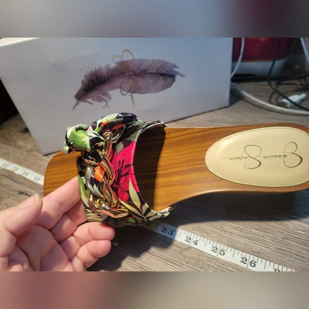 Jessica Simpson NEW IN BOX Multicolor‎ Floral Platform Wooden Sandals Size 7.5 - Picture 7 of 9